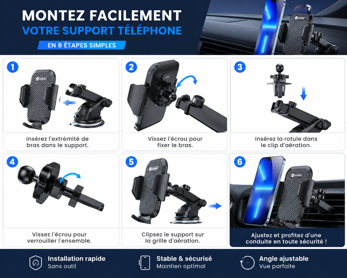 Support de Téléphone pour Voiture  – Sécurisé et Pratique